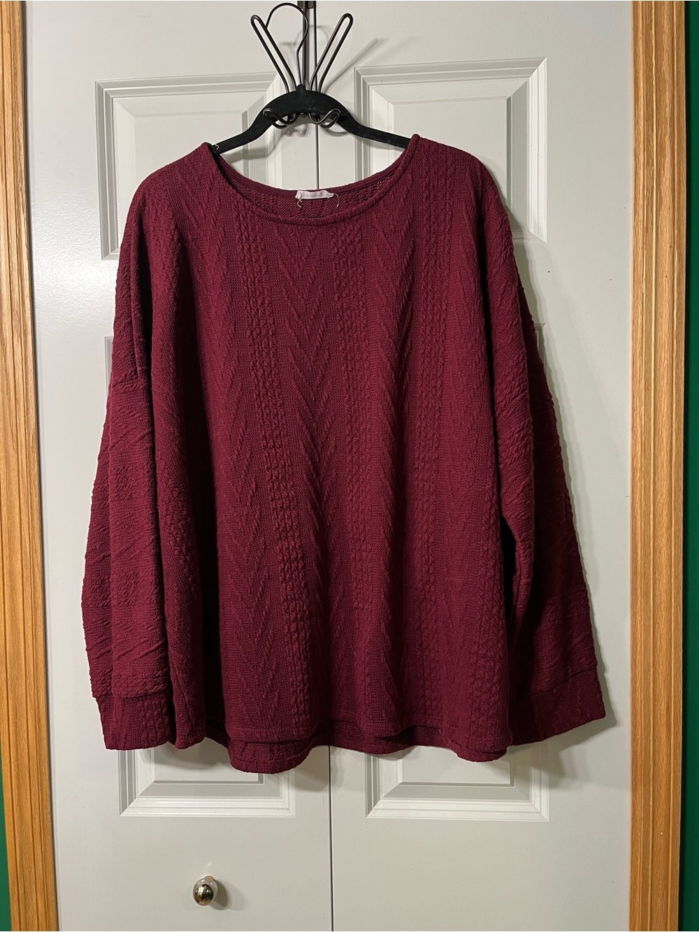 Chic Soul Cable Knit Scoop Neck Sweater - Burgundy
